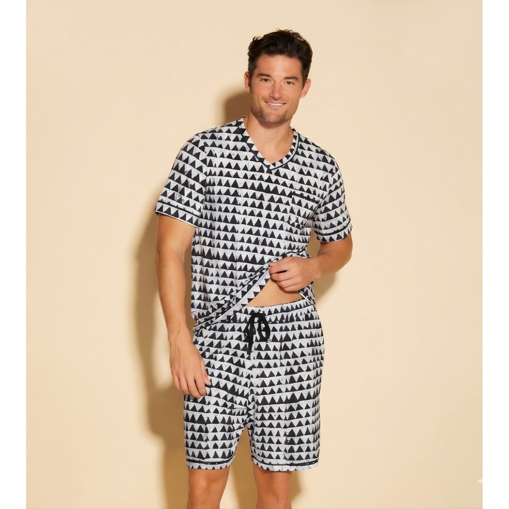 Cosabella Studio 181 Mens Pajama Set Black‎ White Geometric Triangle Sleepwear